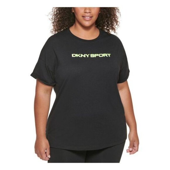 DKNY Sport Womens Plus Crew Neck Cotton T Shirt Top DPPT8771 Black Size 1X - Picture 1 of 3